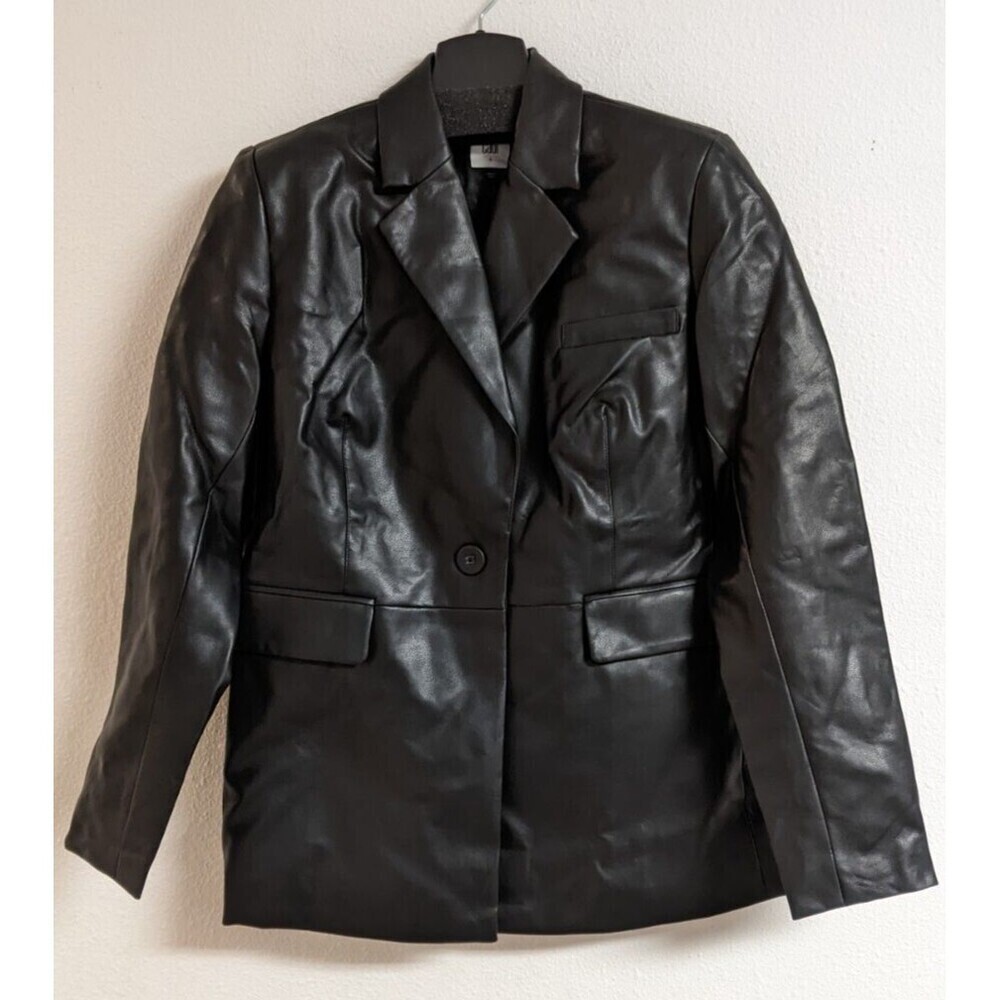 NEW~Cabi # 4495 "James Jacket" Black Faux Leather Vegan Blazer Jacket Small - Picture 3 of 16